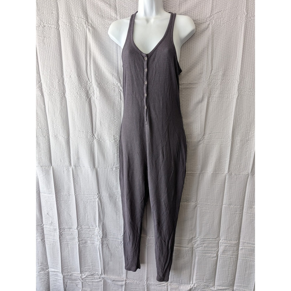 Old Navy Womens Small Charcoal Gray Waffle Knit Henley Racerback Jumpsuit